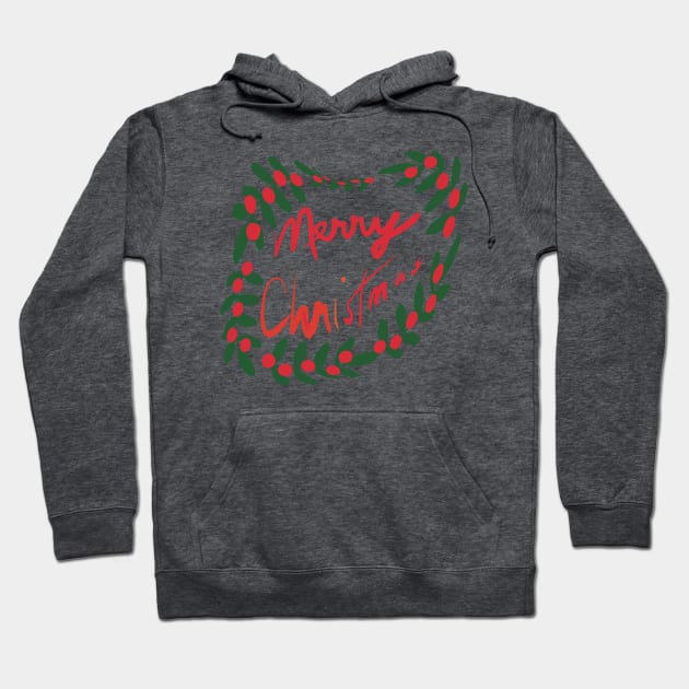 Merry Christmas Warped Wreath Hoodie by designs-by-ann